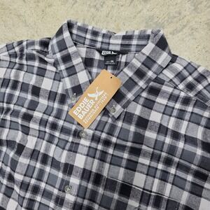 Eddie Bauer Mens Flannel Shirt 2XL XXL Gray Plaid Long Sleeve Outdoor Outfitters